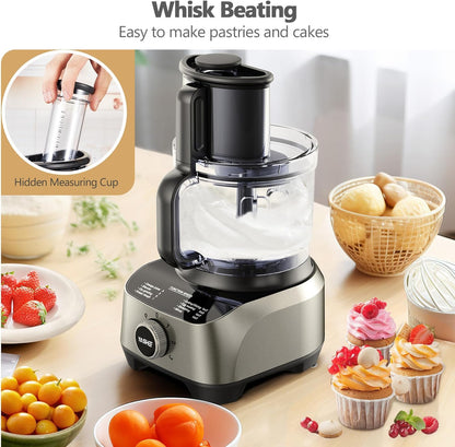 YASHE Multifunctionele keukenmachine, 2,5 l kom en 1,5 l mixer, mixer, grinder, sapcentrifuge, deegbereider, snijder en raspler, 3 snelheden + impuls, veiligheidssluiting, 1300 W