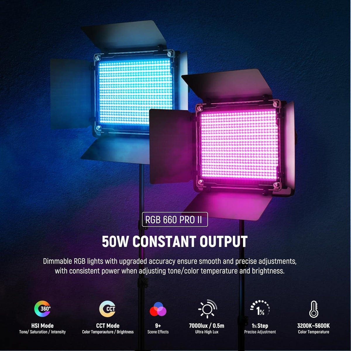 RGB LED Studio-lamp Met Statief – Videolamp – Fotolamp – Lichtpaneel – Verlichtingsset – 50 W – CRI 97+