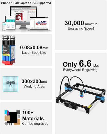 Lasergraveermachine 5,5 W – Lasersnijder – Graveermachine – Lasercutter – Lasergraveerder – 0,08 x 0,08 mm Laserspot – 300 x 300 mm Werkoppervlak