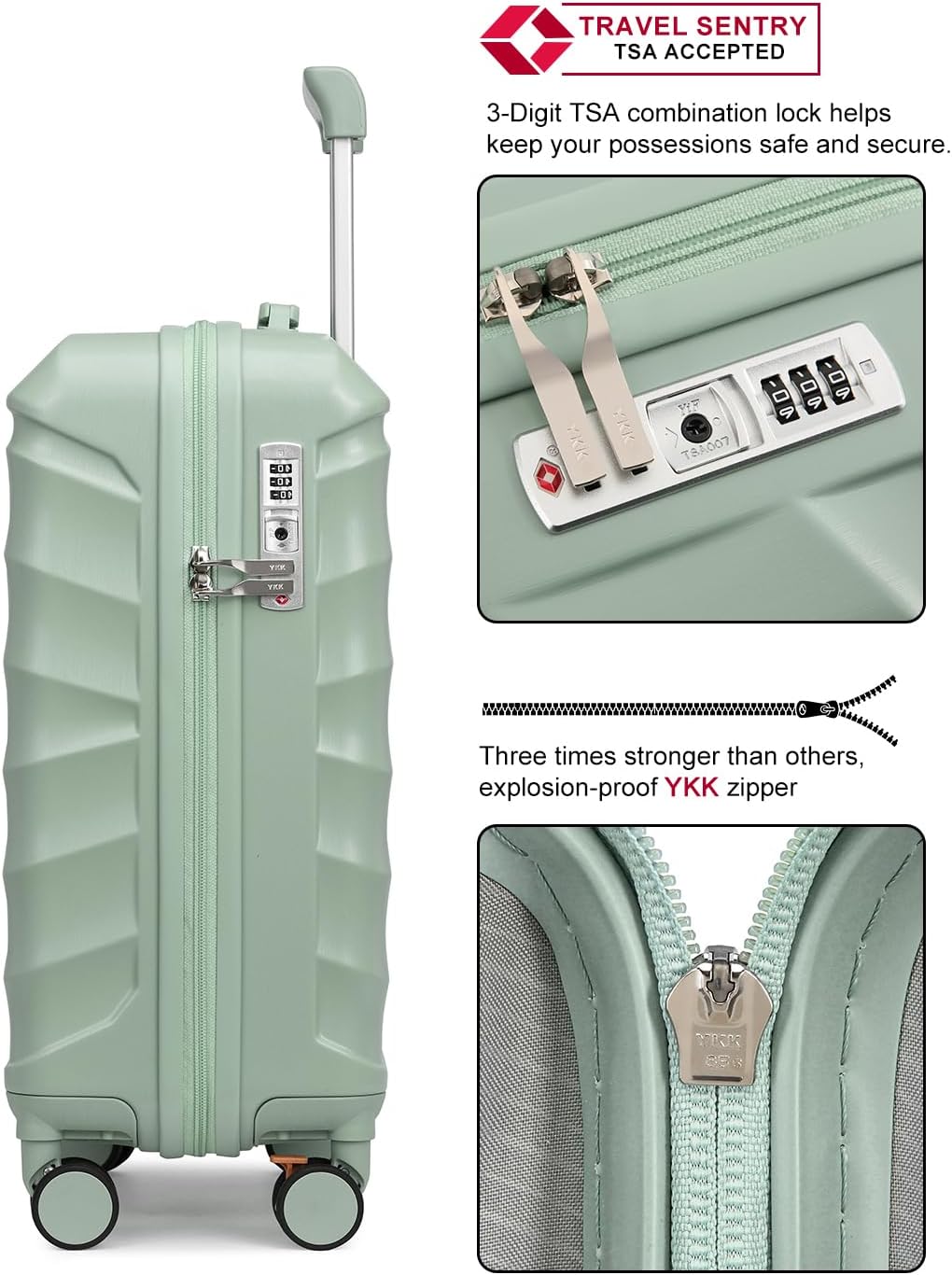 Sea choice 5-delige kofferset 20/24/28" ABS Reiskoffer Grote Capaciteit Trolley Handbagage met 1 Reistas en 1 Toilettas met TSA Slot YKK Rits 8 Spinner Wielen