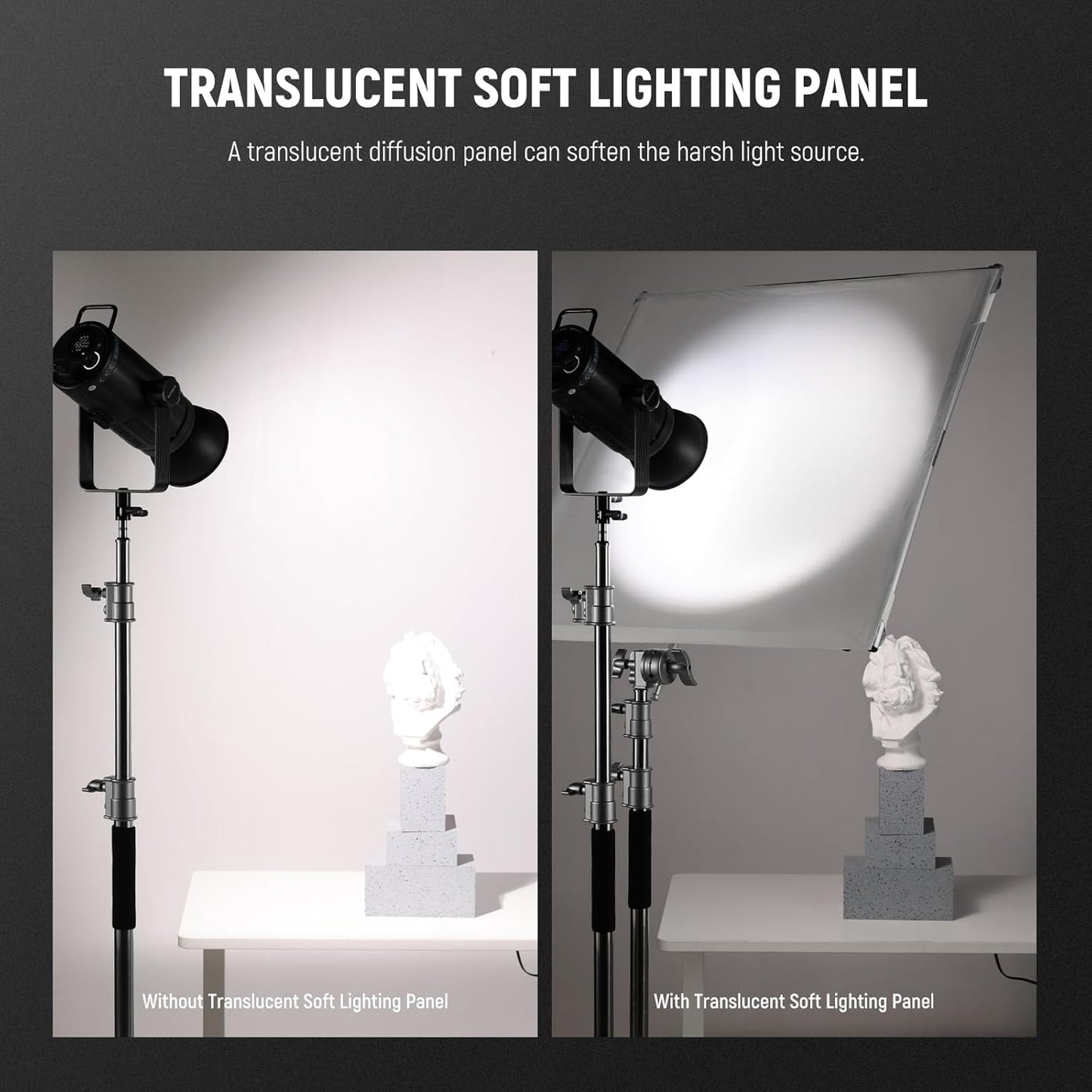 Lichtdiffusiepaneel – Diffusiescherm – Scrim – Diffuser – Lichtdoek – Zilver/Wit Omkeerbaar – 90 x 90 cm – Opvouwbaar Frame