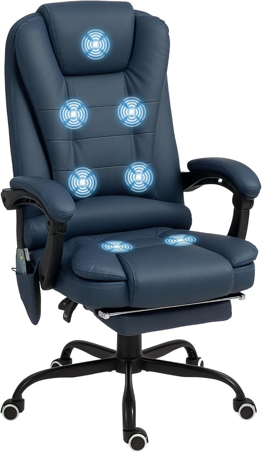 Vinsetto Massage Office Chair, Office Chair, Ergonomic Chair with Adjustable Height, Backrest Tilt and Remote Control, Wired, Footrest, 360° Rotatable, Blue - QUORE