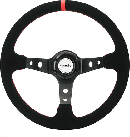 Universeel Sportstuur – Sportief Stuurwiel – Racen Stuur – Auto Stuur – Zwart Suède Stuur – 350mm Diameter – Rode Stiksels