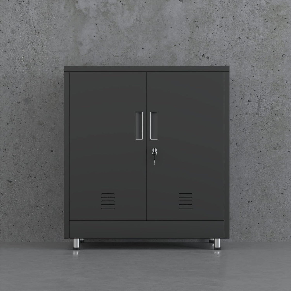 Metalen opbergkast met vergrendelingsdeuren en verstelbare plank, kleine afsluitbare dressoir buffetkast voor thuiskantoor, hal, entree, woonkamer eetkamer (zwart)