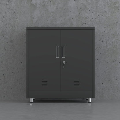 Metalen opbergkast met vergrendelingsdeuren en verstelbare plank, kleine afsluitbare dressoir buffetkast voor thuiskantoor, hal, entree, woonkamer eetkamer (zwart)