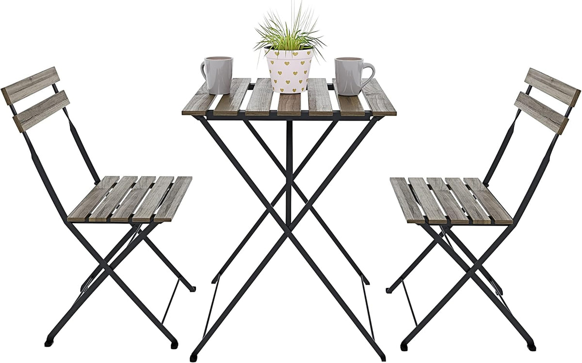 Set bistrood, 2 stoelen met klaptafel, ruimtebesparend, acaciahout en metaal, voor terras, tuin, balkon, outdoor, zwembad, terras, meubels, eenvoudig design, bruin