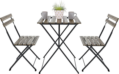 Set bistrood, 2 stoelen met klaptafel, ruimtebesparend, acaciahout en metaal, voor terras, tuin, balkon, outdoor, zwembad, terras, meubels, eenvoudig design, bruin
