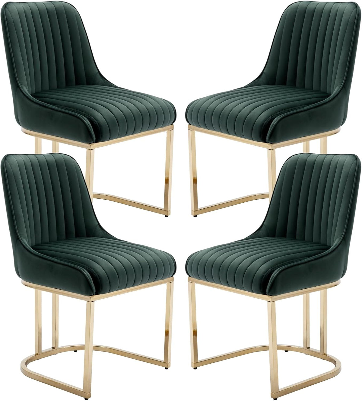 Fluwelen Stoelen – Eetkamerstoelen – Bureaustoelen – Woonkamerstoelen – Zonder Armleuning – Set Van 4 Groen – Met Stevig Metalen Frame – Comfortabele 12 Cm Dikke Zitting - QUORE