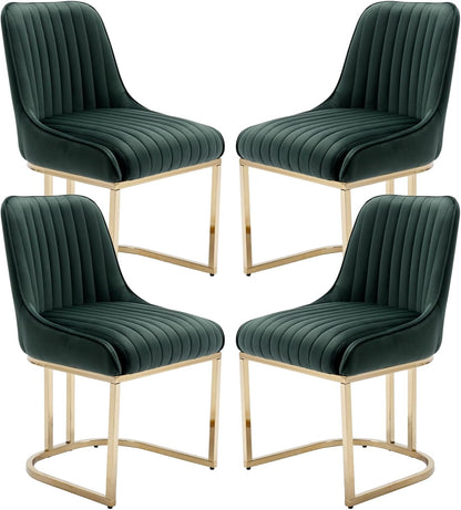 Fluwelen Stoelen – Eetkamerstoelen – Bureaustoelen – Woonkamerstoelen – Zonder Armleuning – Set Van 4 Groen – Met Stevig Metalen Frame – Comfortabele 12 Cm Dikke Zitting - QUORE