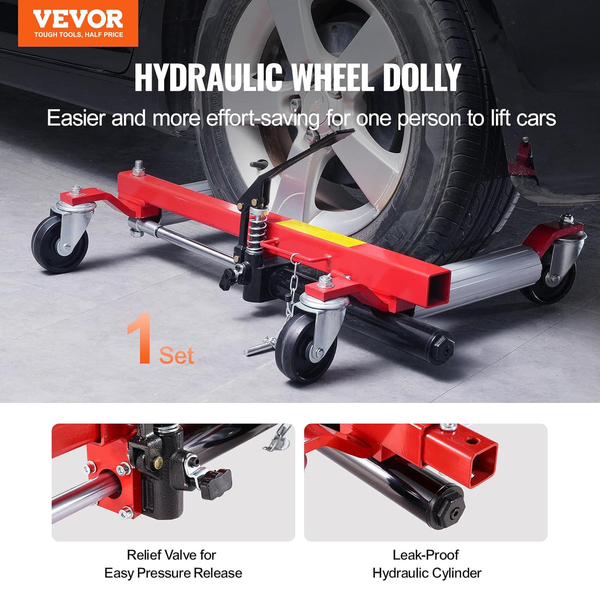 VEVOR 680 kg krik voor auto's, 360 graden draaibare wielen, hydraulische krik voor zware voertuigen, reparatie, verhuizing