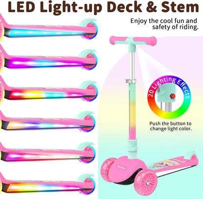 BELEEV A10 Scooter voor kinderen van 3 tot 12 jaar, met ledverlichting, step, dek, inklapbaar, 3 wielen, voor meisjes en jongens, 4 in hoogte verstelbaar, antislip brug, maximale belasting 50 kg