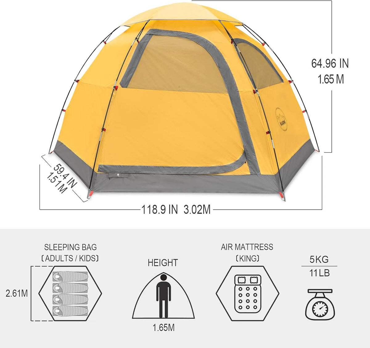 KAZOO Outdoor campingtent voor het hele gezin, duurzame waterdichte campingtent, eenvoudige installatie, tent voor twee personen, zonwering voor 2/3/4 personen