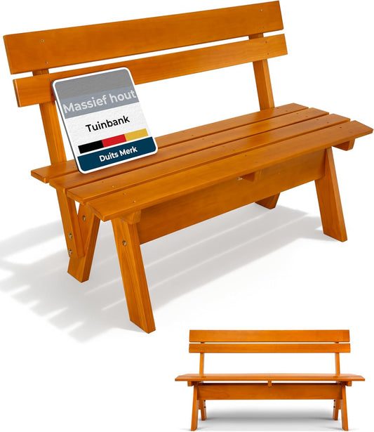 Beautissu Houten Tuinbank Weerbestendig 3 Personen 150 cm breed – Massief Hout Gelakt – Duurzaam Robuust Tuinbank Hout voor Balkon Terras Serre of Tuin – GR