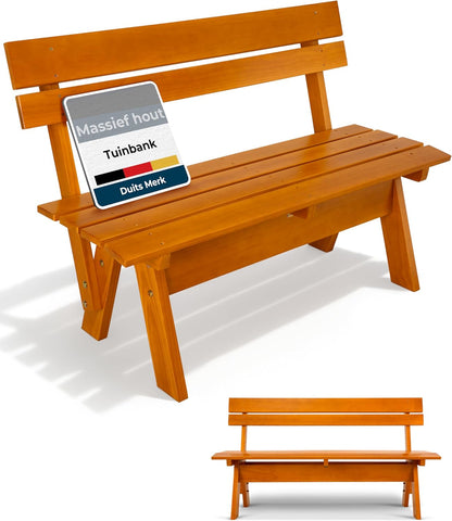 Beautissu Houten Tuinbank Weerbestendig 2 Personen 120 cm breed – Massief Hout Gelakt – Duurzaam Robuust Tuinbank Hout voor Balkon Terras Serre of Tuin – GR