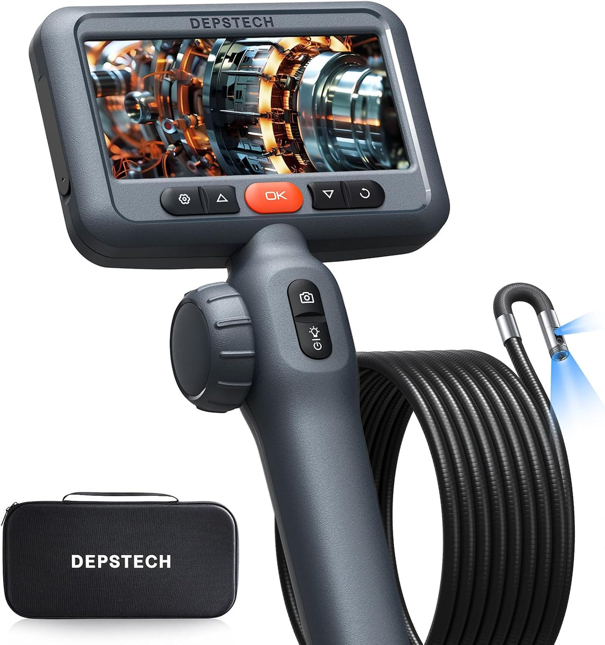 DEPSTECH Endoscoop met dubbele lens met 210 graden tweeweg-scharnier, industriële endoscoopcamera met verlichting, 0,33 inch sonde, 3M waterdichte flexibele slangenbuis, video-inspectiecamera-tool