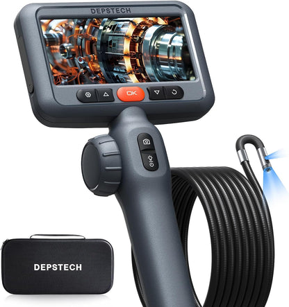 DEPSTECH Endoscoop met dubbele lens met 210 graden tweeweg-scharnier, industriële endoscoopcamera met verlichting, 0,33 inch sonde, 3M waterdichte flexibele slangenbuis, video-inspectiecamera-tool