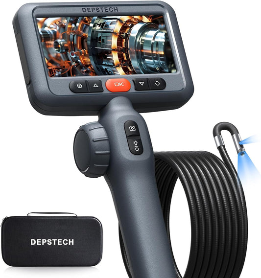 DEPSTECH Endoscoop met dubbele lens met 210 graden tweeweg-scharnier, industriële endoscoopcamera met verlichting, 0,33 inch sonde, 3M waterdichte flexibele slangenbuis, video-inspectiecamera-tool