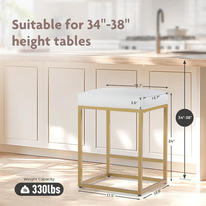 ALPHA HOME Barkruk set van 2 met voetensteun, zwart, barkruk zonder rugleuning, barkruk van PU-leer, zithoogte 61 cm, barstoelen, rugvrije barkruk met dik kussen en robuust verchroomd metalen frame