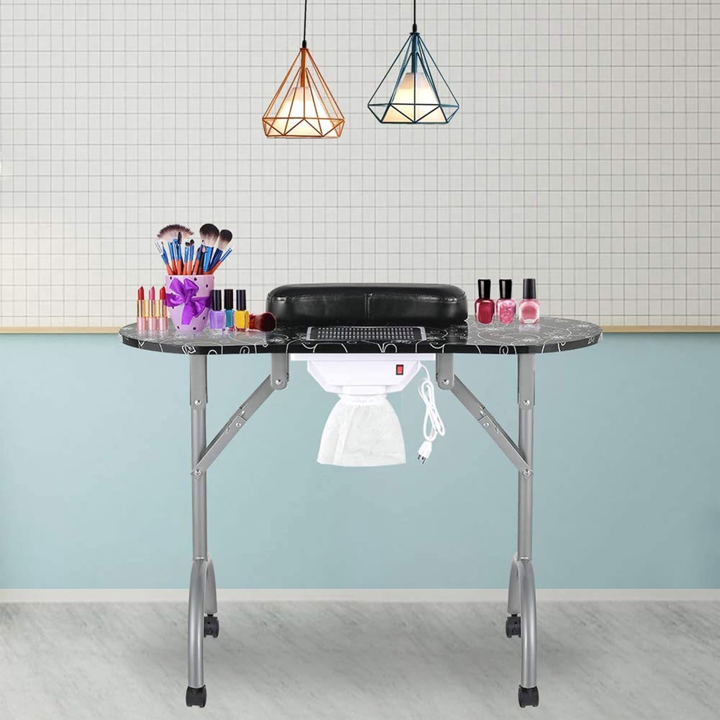 LEIBOU Professionele opvouwbare draagbare geventileerde schoonheid manicure tafel nagel bureau salon spa met ventilator en tas (35 "x 16 "x 28") (zwart)
