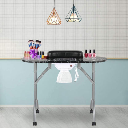 LEIBOU Professionele opvouwbare draagbare geventileerde schoonheid manicure tafel nagel bureau salon spa met ventilator en tas (35 "x 16 "x 28") (zwart)