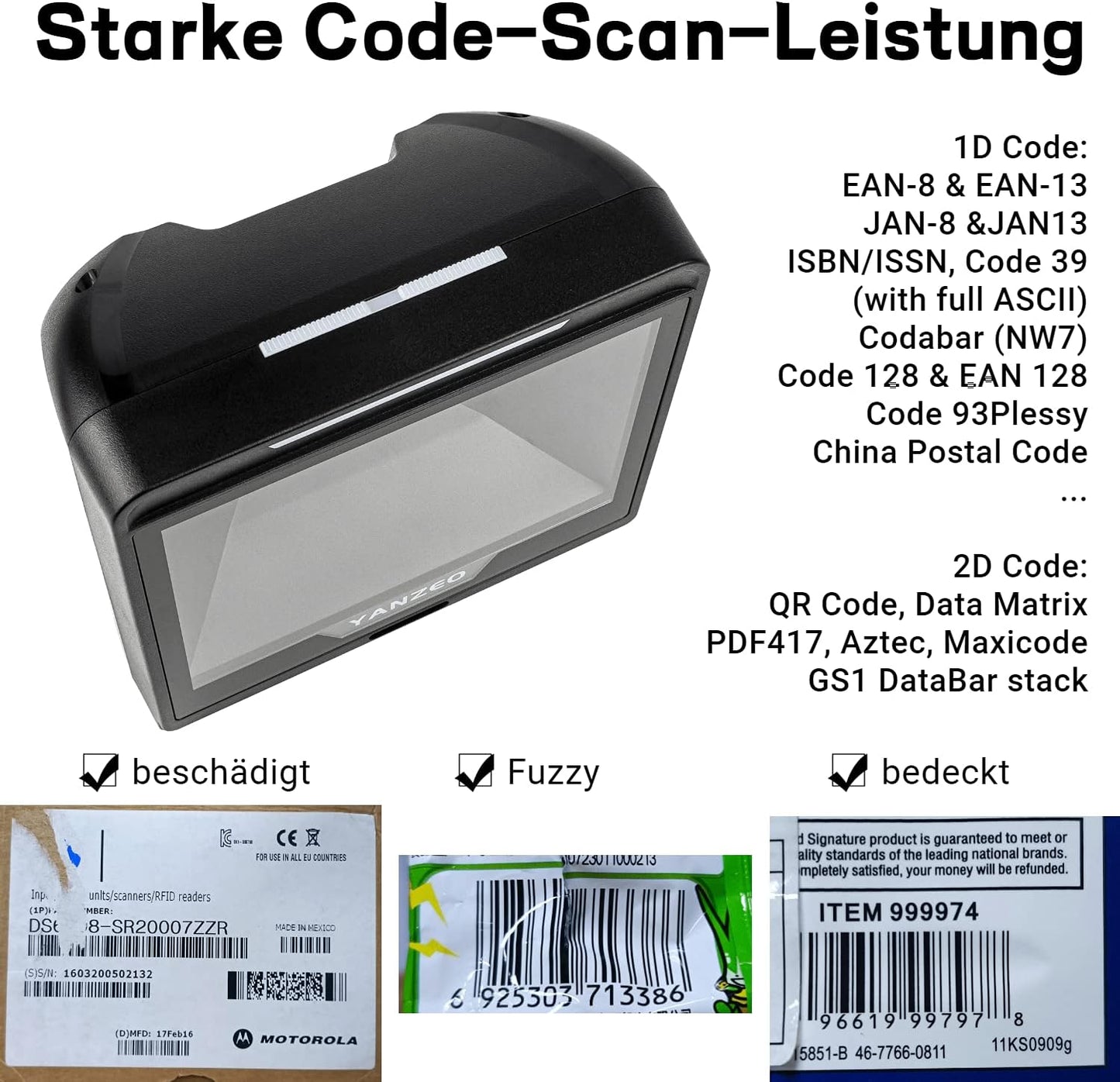 Yanzeo YS868 Laser Flatbed Desktop Omnidirectionele Barcodelezer Hoge Snelheid Automatische 1D Laser Barcode Scanner Afbeelding