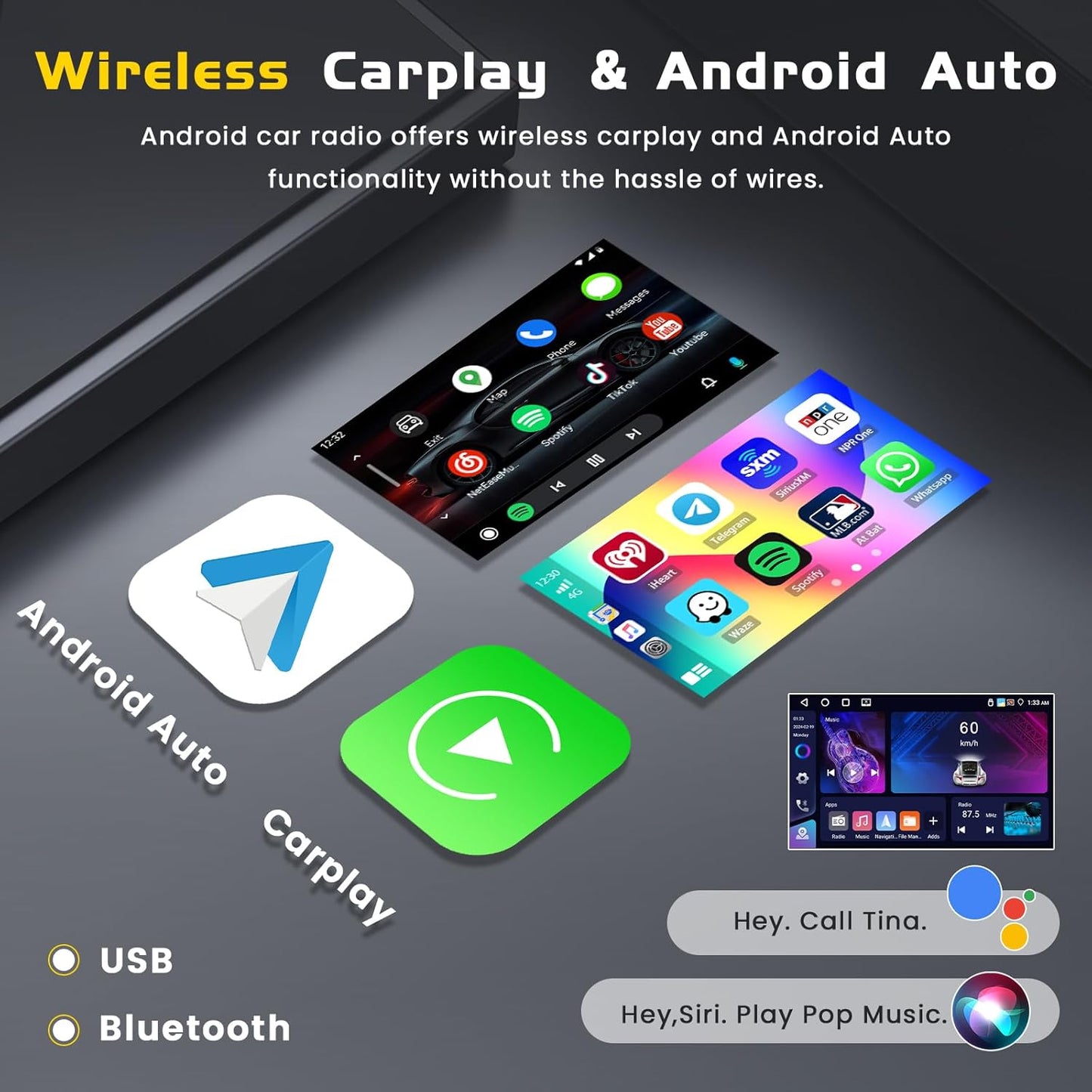 Autoradio – Multimediaspeler – 2-DIN Radio – Touchscreen Stereo – Infotainmentsysteem – 7 Inch Touchscreen – Wireless CarPlay En Android Auto