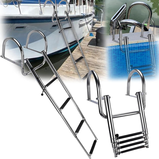 4 treden zwembadtrap Ladders, zwembadtrap Boot Pooltrap 316 roestvrij staal trap zwembad Telescopische trap Uitschuifbare boottrap Zwemdektrap Met handgrepen & breed pedaal voor Marine Jacht Zwembad