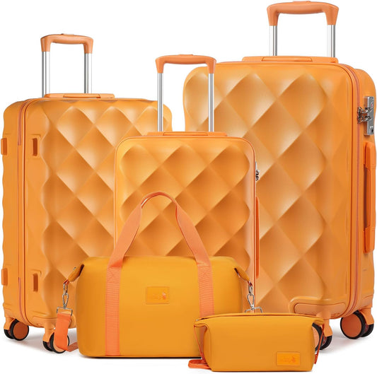 Sea choice Hardschalige Trolley Kofferset 5-Delige Reiskoffer Met Dubbele Wielen Bevat 1 Reistas en 1 Toilettas, Bagage M-L-XL Set (55/65/76cm), Tsa Slot en 4 Wielen (Oranje, Kofferset)
