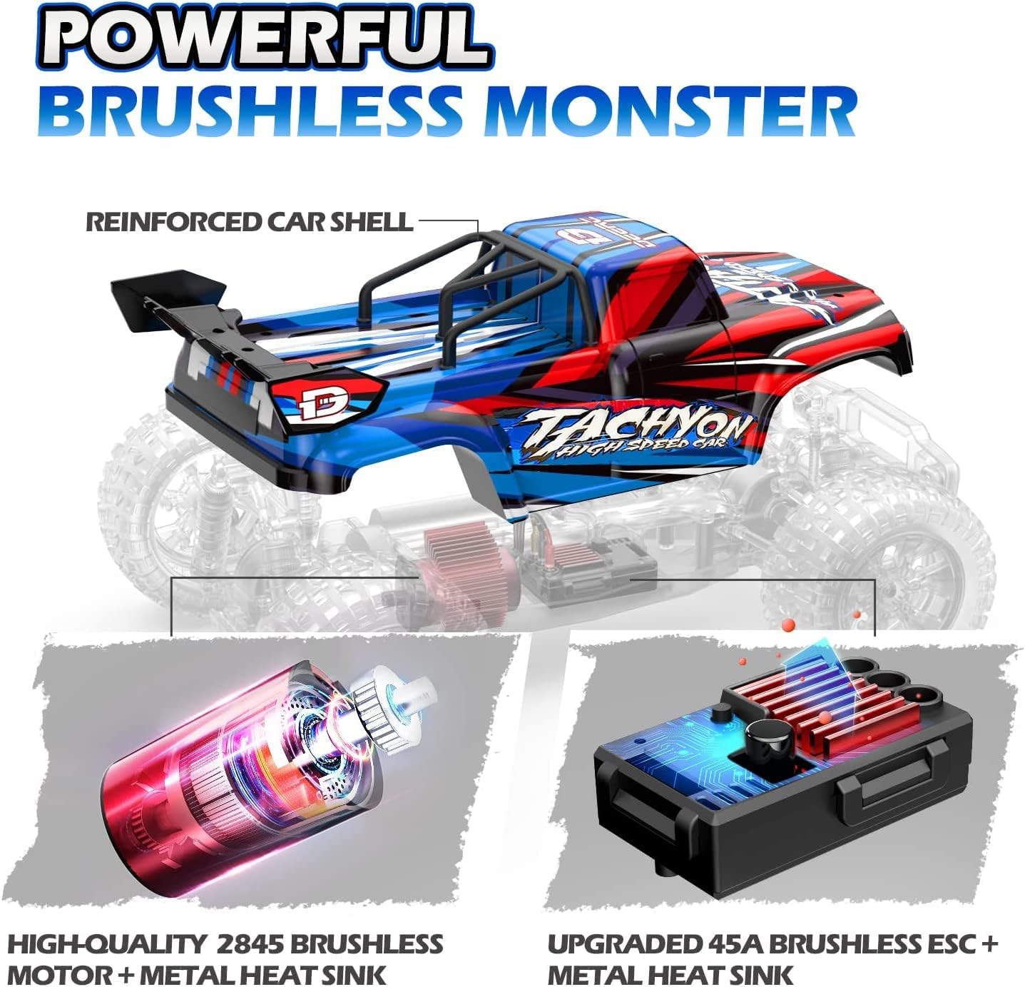 DEERC Op afstand bestuurde auto, schaal 1:10, snelle borstelloos, voor volwassenen, 4WD 60+ km/u, hoge snelheid, 2,4 GHz, off-road RC crawler, 40+ minuten speeltijd, cadeau voor jongens (210E)