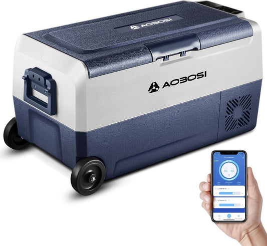 AAOBOSI Compressor-koelbox 36 L, Koelbox voor auto met app-bediening, 12/24 V en 100-240 V camping koelkast, tot -20 °C voor auto, vrachtwagen, boot, camper, camping, dual zone en twee temperaturen