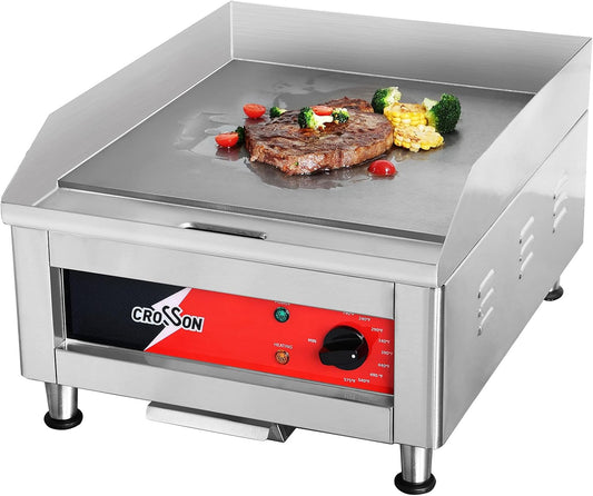 CROSSON Professionele Gastro Grillplaat 2500W,Elektrische Grill van Roestvrij Staal,Glad Oppervlak Kookoppervlak 40 x 40 cm,temperatuur 88-300 °C,voor restaurant en thuisgebruik