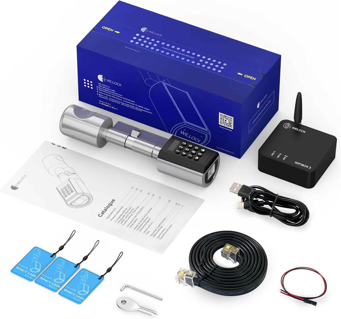 WELOCK PCB41-WIFI Gateway Smart Electronic Door Lock met Bluetooth Smartphone App, RFID Card EU Standard Waterproof IP65 Keyless Cylinder en WiFi Bluetooth Gateway Combo Kit.