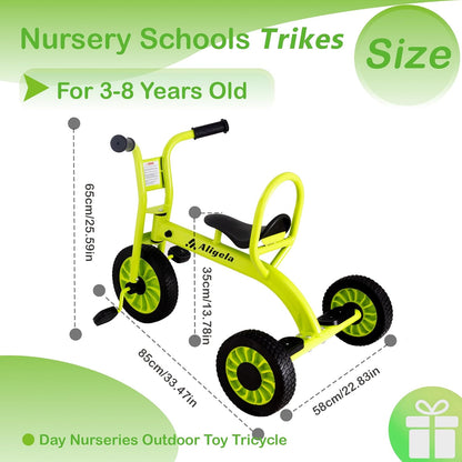 Kinderdriewieler, voorschoolse driewieler met koolstofstalen frame, 85 cm x 65 cm, rood, draagvermogen 220 lb, fluorescerend groen