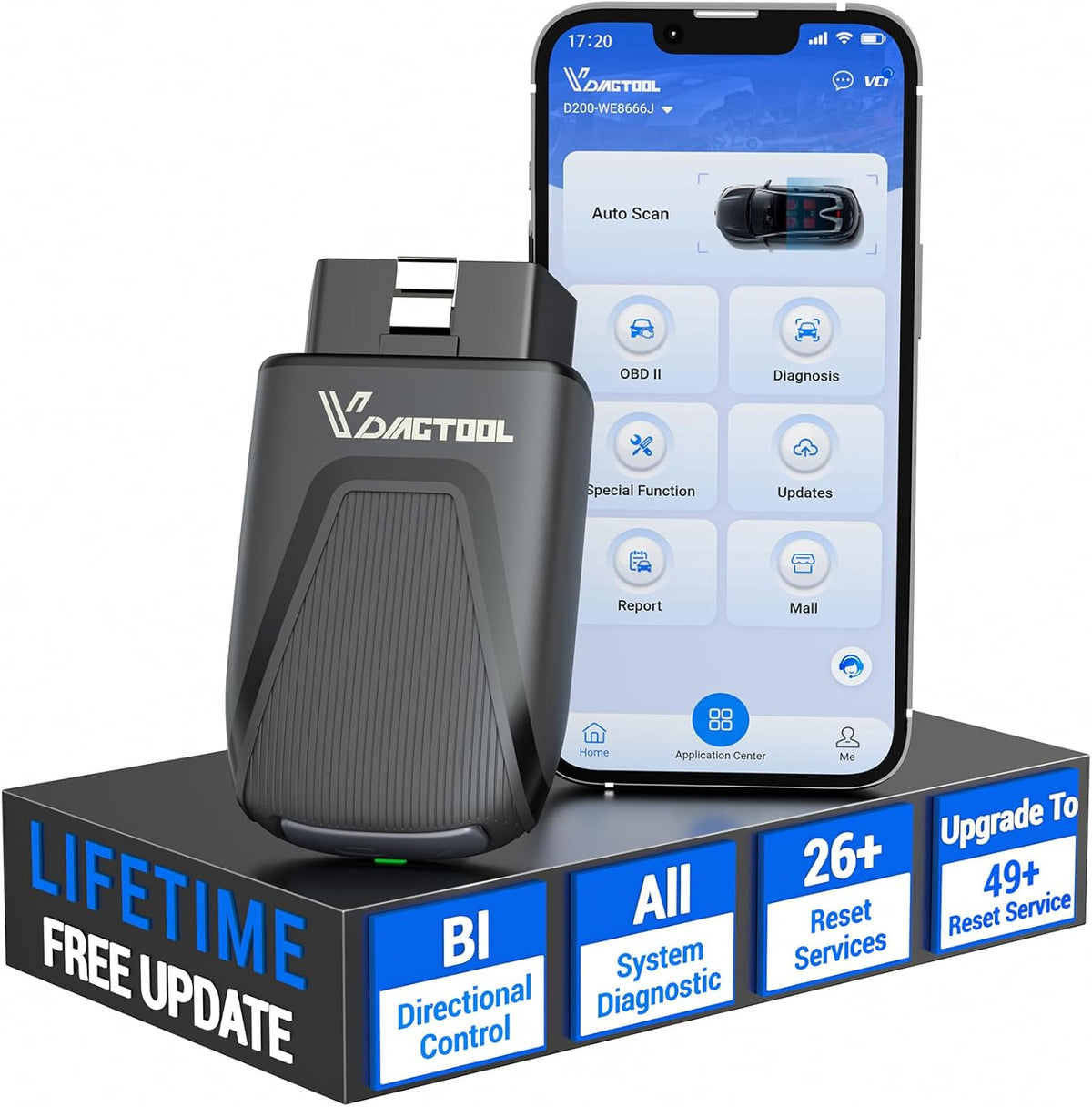 VDIAGTOOL D200 OBD2 Scanner Bluetooth, levenslange gratis update auto diagnostische tool met 26+ resets, bidirectionele alle systeem diagnostische scanner voor iOS & Android, FCA & CAN FD draadloze