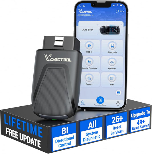 VDIAGTOOL D200 OBD2 Scanner Bluetooth, levenslange gratis update auto diagnostische tool met 26+ resets, bidirectionele alle systeem diagnostische scanner voor iOS & Android, FCA & CAN FD draadloze