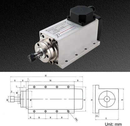 CNC-spindelmotorset, 220 V, 1,5 kW, ER16, luchtgekoelde vierkante spindelmotor CNC-spindelmotor + 220 V 1,5 kW VFD + kraagset ER16 + draden + boorbits + sleutel voor CNC-routermachine