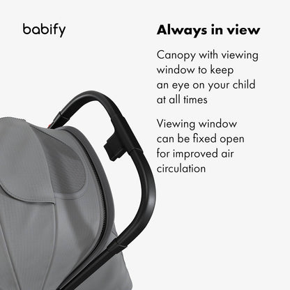 Babify Urban Ease Kinderwagen - Geboorte tot 4 jaar (22 kg), Met één hand in te klappen, Verstelbare rugleuning en voetensteun, Uitneembare bekleding, Mand, Raamzitting, Compact, Grijs