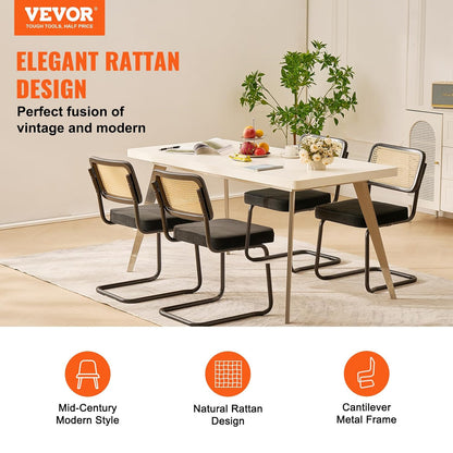 VEVOR Stoel van rotan, fluweel, zwart, 4 stoelen