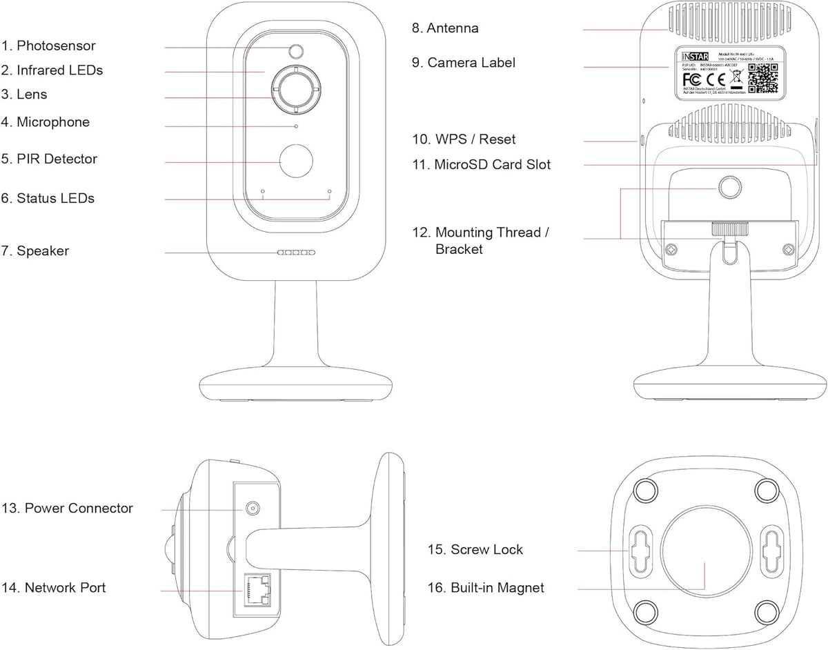 INSTAR IN-8401 2K+ zwart - LAN/WLAN bewakingscamera met AI (AI) - IP-camera - WPA3-2,4 en 5 GHz WiFi - 2-weg audio - PIR - warmtesensor - nachtzicht - 940nm onzichtbare leds - HomeKit - MQTT