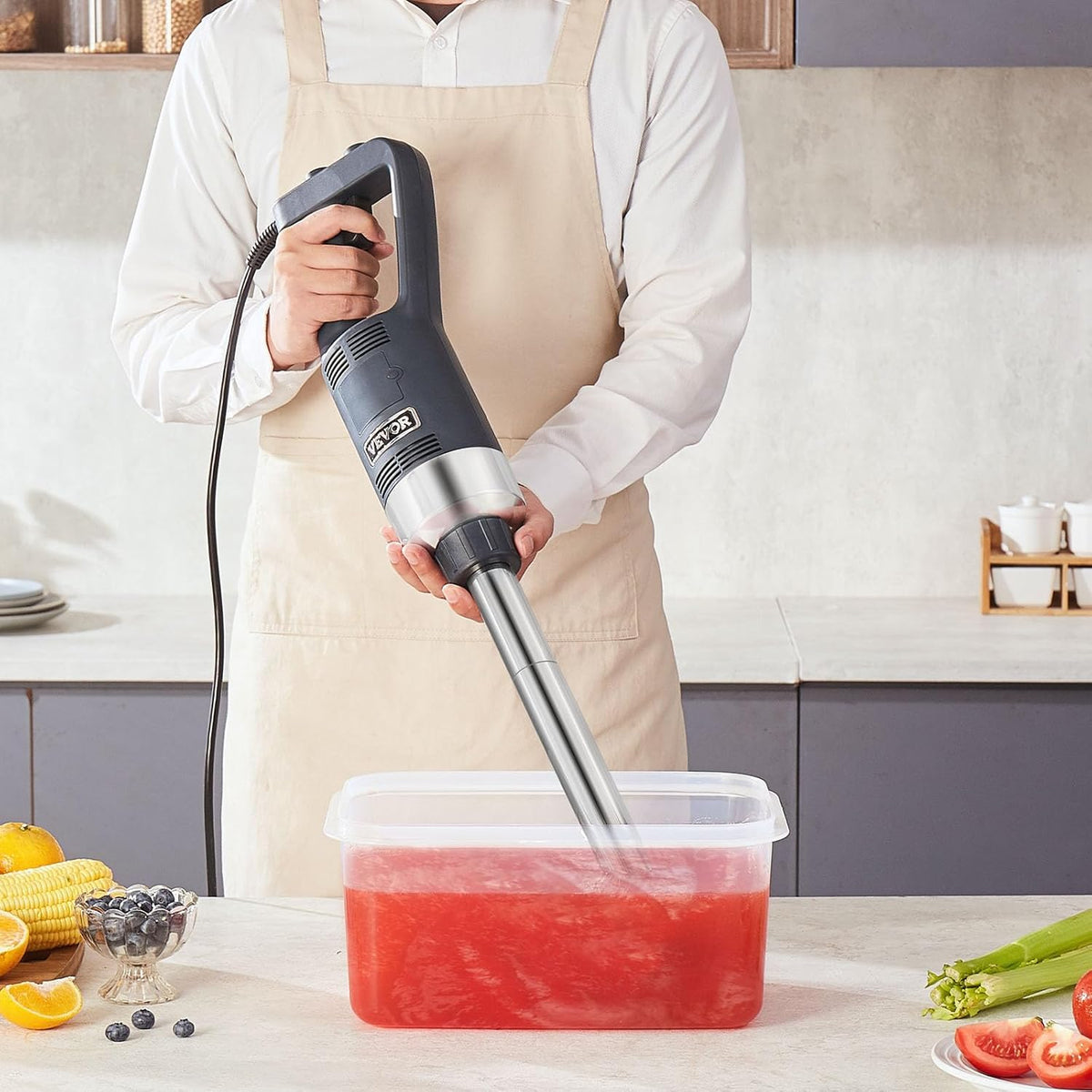 VEVOR Commerciële staafmixer, 500 W, handmixer, dompelstang, 406 mm, draagbare mixer, traploos variabele snelheid, met lemmet van roestvrij staal, voor soep, saus, puree, levensmiddelen, crème