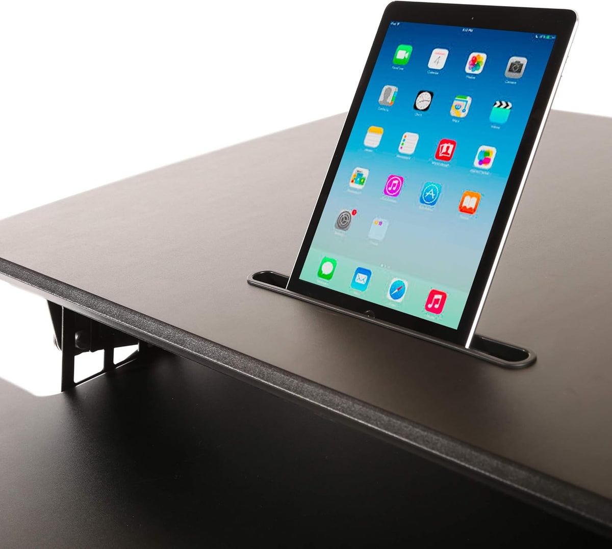Seville Classics In hoogte verstelbaar tot 19,1 inch dubbele monitorverhoger met toetsenbordlade en smartphone/tablet-standaard, aluminium, zwart, 90 cm x 59 cm