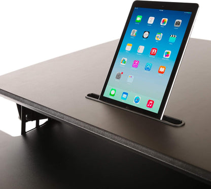 Seville Classics In hoogte verstelbaar tot 19,1 inch dubbele monitorverhoger met toetsenbordlade en smartphone/tablet-standaard, aluminium, zwart, 90 cm x 59 cm