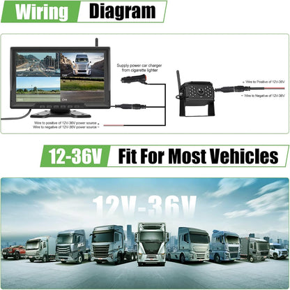 Digitale draadloze achteruitrijcamera, 4 camera's, 10,1 inch IPS HD achteruitrijmonitor met gedeeld scherm met opnamefunctie, nachtzicht, DVR-monitor & IP68 waterdichte aanhanger/vrachtwagen/camper