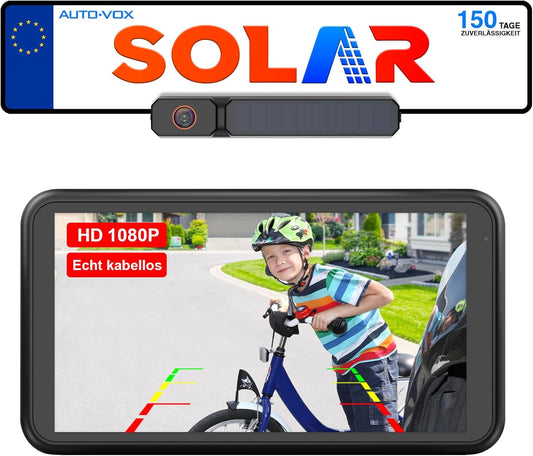 AUTO-VOX Draadloze Achteruitrijcamera op zonne-energie met 5'' 1080P monitor: 5000 MAh batterij, 2 minuten installatie, IP69K waterdichte achteruitrijcamera voor bestelwagens/vrachtwagens/vrachtwagens