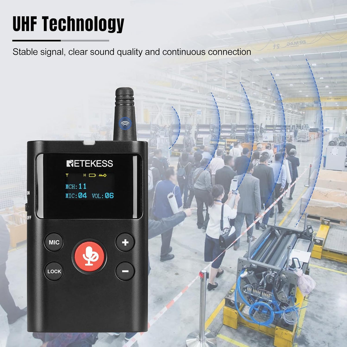 Retekess TT126R Tweeweg Audiogeleidingssysteem, 280m full Duplex Oorhaak Mini-ontvanger, Draadloos Communicatiesysteem voor Paardensporttraining, VIP-Receptie (1 Zender 15 Ontvangers)