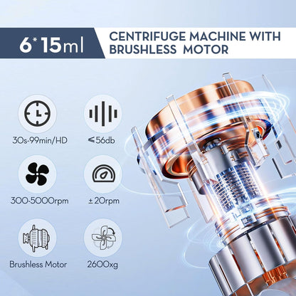 Laboratoriumcentrifuge – Plasmacentrifuge – PRP Centrifuge – Labcentrifuge – Buiscentrifuge – 6 Buisjes, Geschikt Voor 1,5-15 Ml Met Adapters – 300-5000 Rpm, 2600 X G