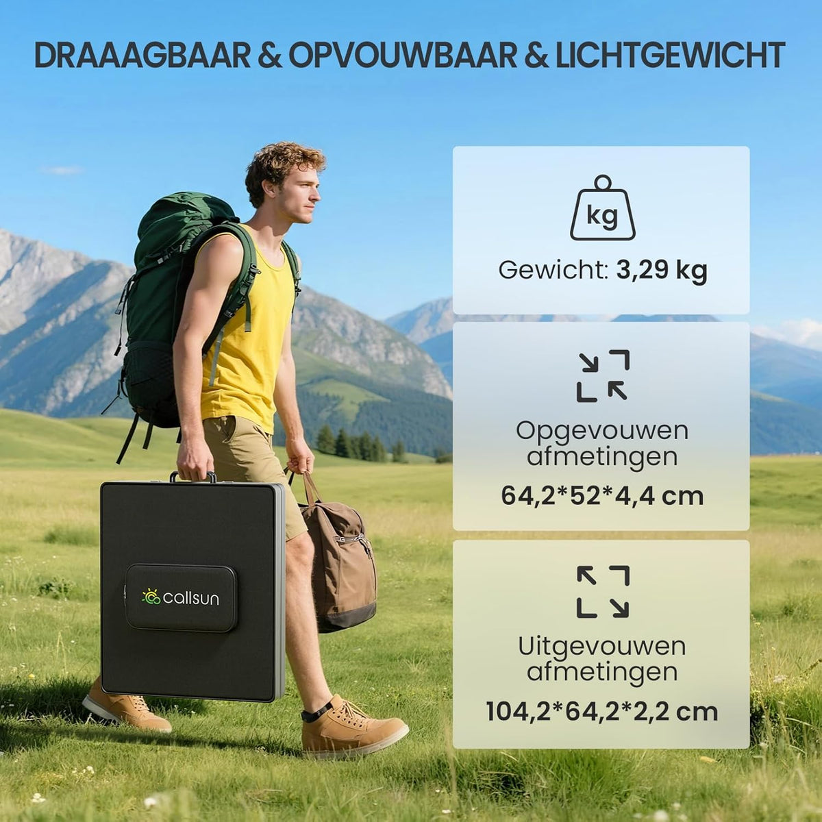 Draagbaar zonnepaneel, opvouwbaar, bifacial, 100 W, N-Type 16BB 21,8 V, monokristallijne zonnepanelen, voor energiecentrale, buiten, tuin, balkon, camping, caravan (100 W)