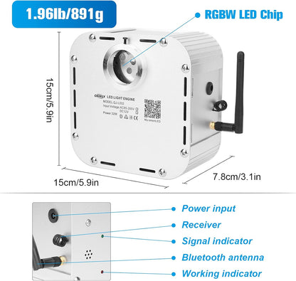 CHINLY Bluetooth 32W RGBW Twinkle LED Fiber Optic Star plafondlampen kit APP/afstandsbediening Gemengd 710 stuks*(0,75+1,0+1,5+2,0mm)*4m+10 kristallen voor thuis/auto