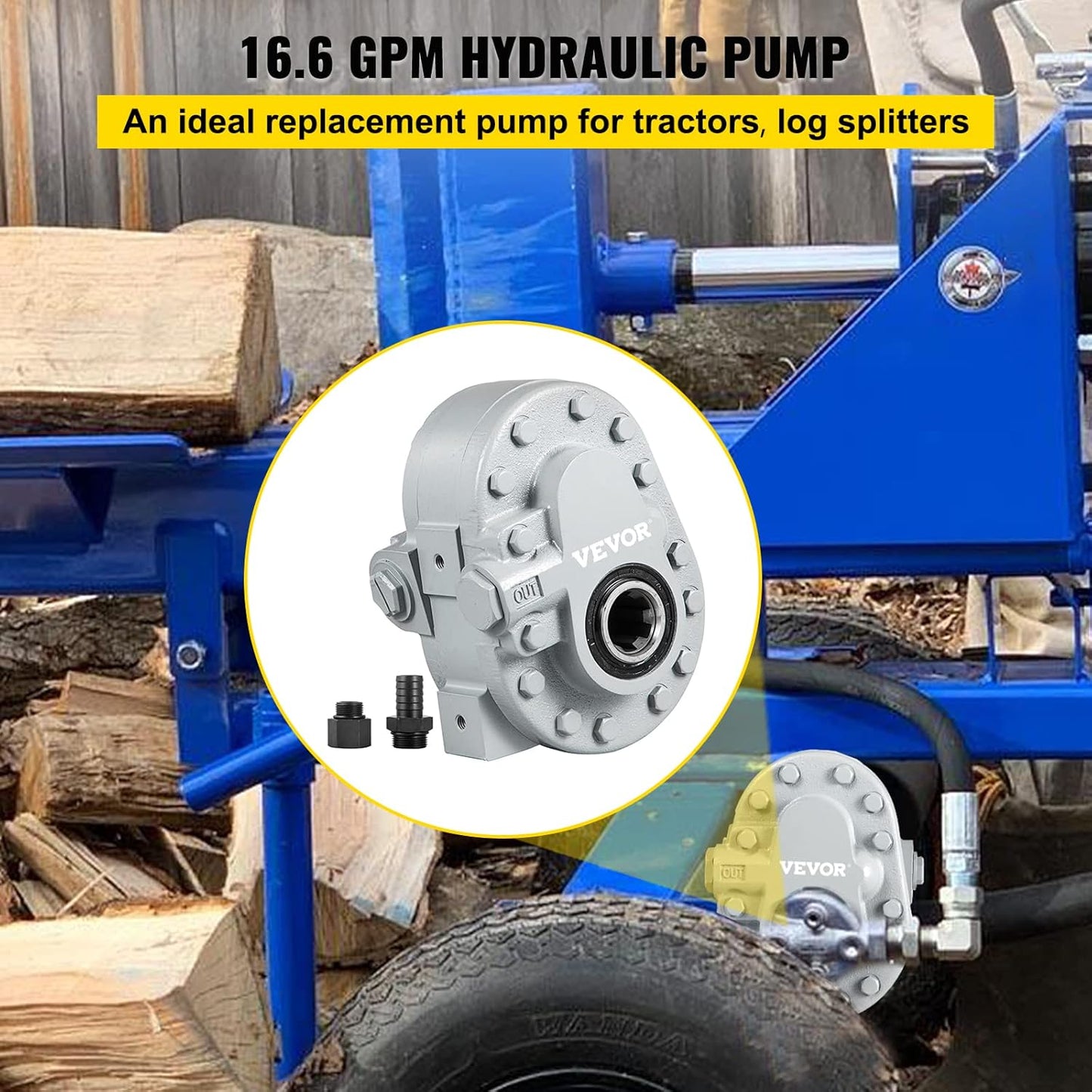 VEVOR Hydraulische pomp 16.6GPM Hydraulische motor 540RPM Log Splitter 2500PSI Hydraulische Splitter SAE 12 Outlet Port Hydraulische Pomp voor Log Splitter voor Truck Achterklep Lift, Schaarlift, Dump