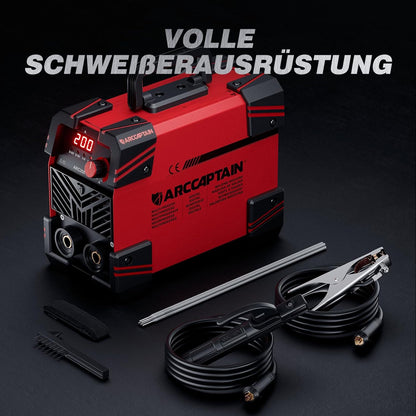 ARCCAPTAIN Elektrodenlasapparaat 200 A met groot led-display, inverter-lasapparaat ARC met en IGBT-inverter, draagbaar laserlasapparaat, 230 V met hete start, boogkracht